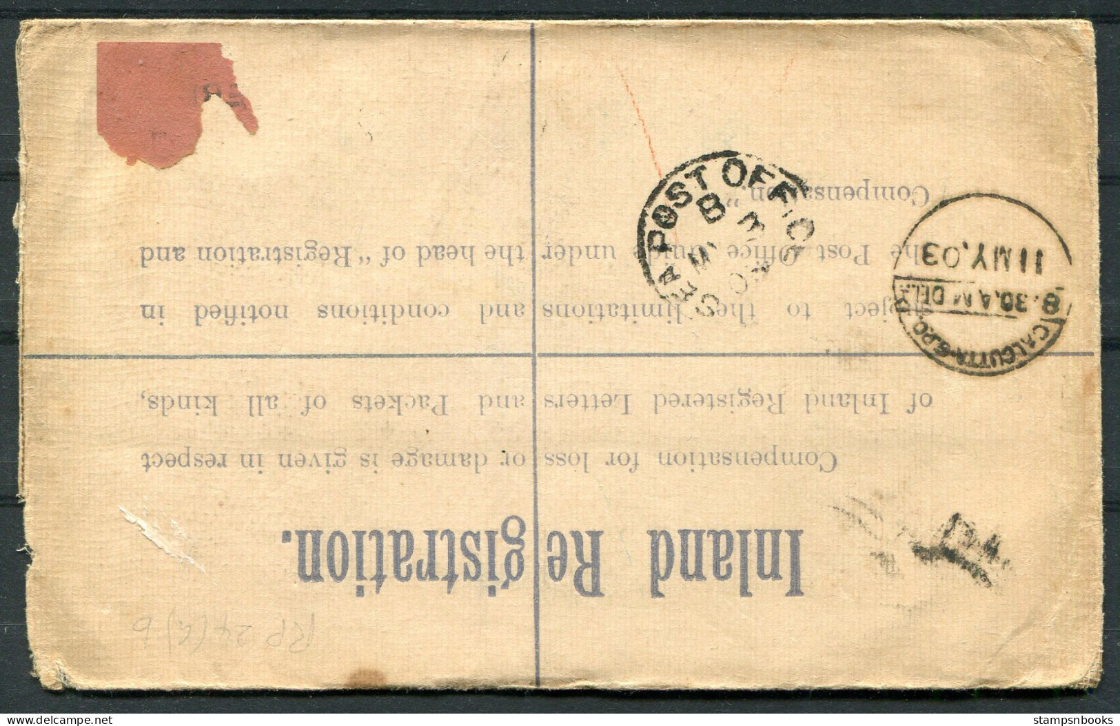 1903 GB Registered Letter Stationery Stamford - Customs House, Calcutta India Via Sea Post Office  - Covers & Documents