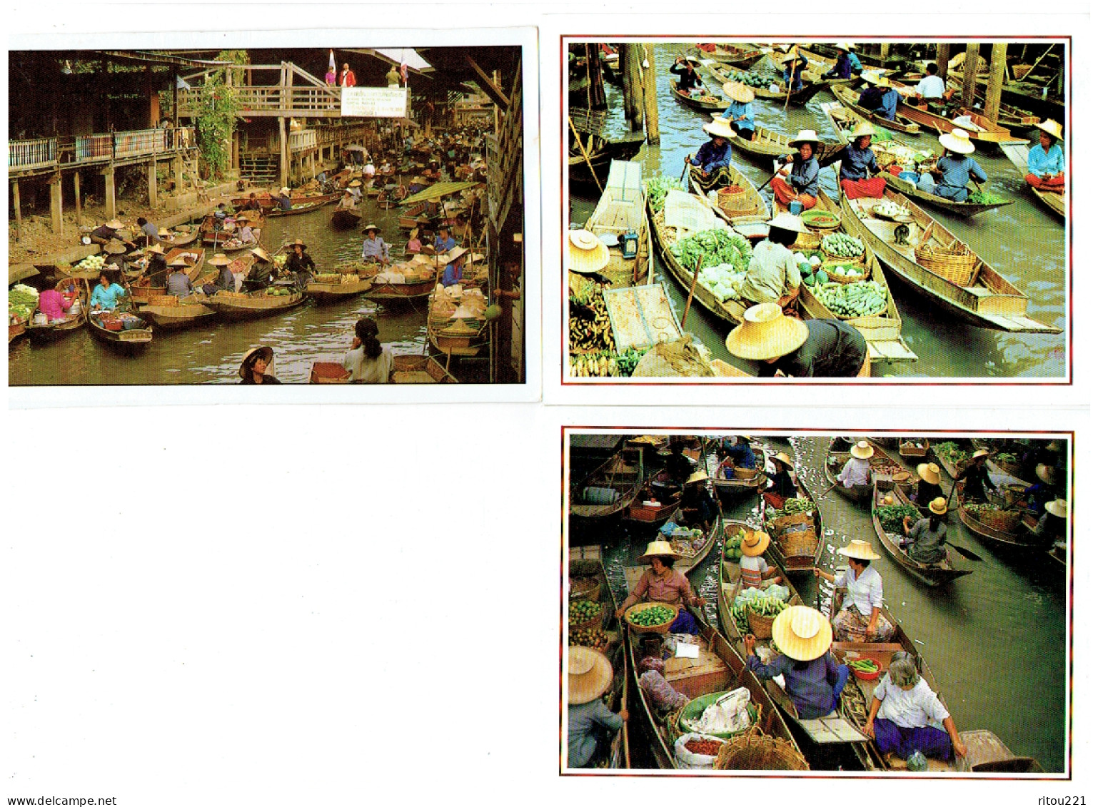 Lot 7 Cpm - Thaïlande -  Floating Market - Marché Bateau Vendeurs Fruits Rame Banane Poisson - Tailandia