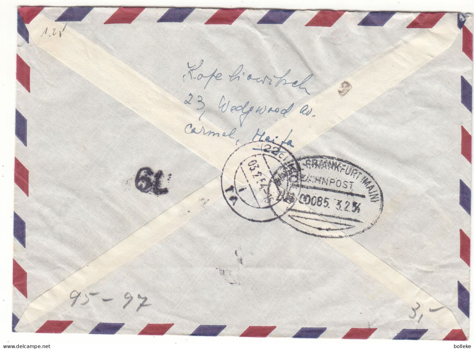 Israël - Lettre Exprès De 1954 - Oblit Haifa - Monnaies - Exp Vers Köln - Cachet Train - - Lettres & Documents