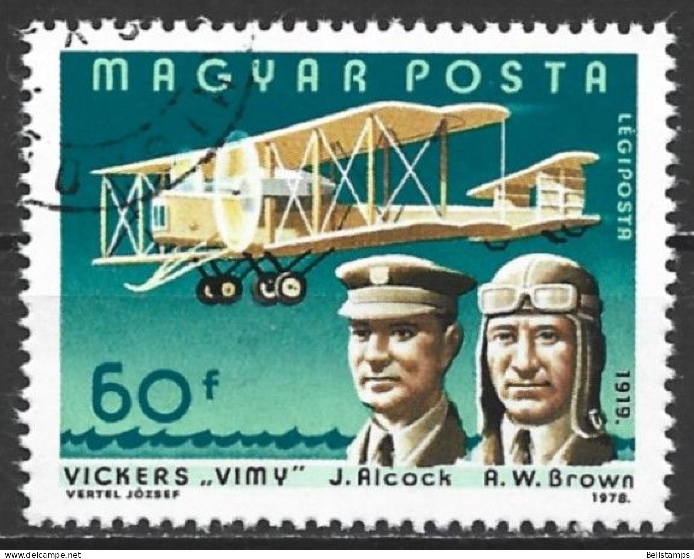 Hungary 1978. Scott #C401 (U) J. Alcock & R. W. Brown, Vickers Vimy 1919 - Used Stamps