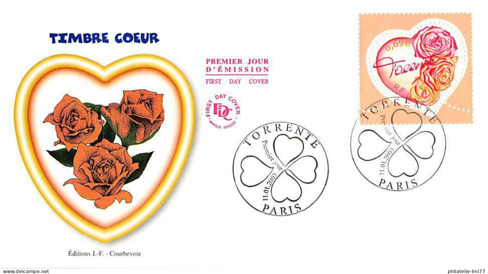 FDC JF - Timbre Coeur, Torrente (3539) - 11/1/2003 Paris - 2000-2009