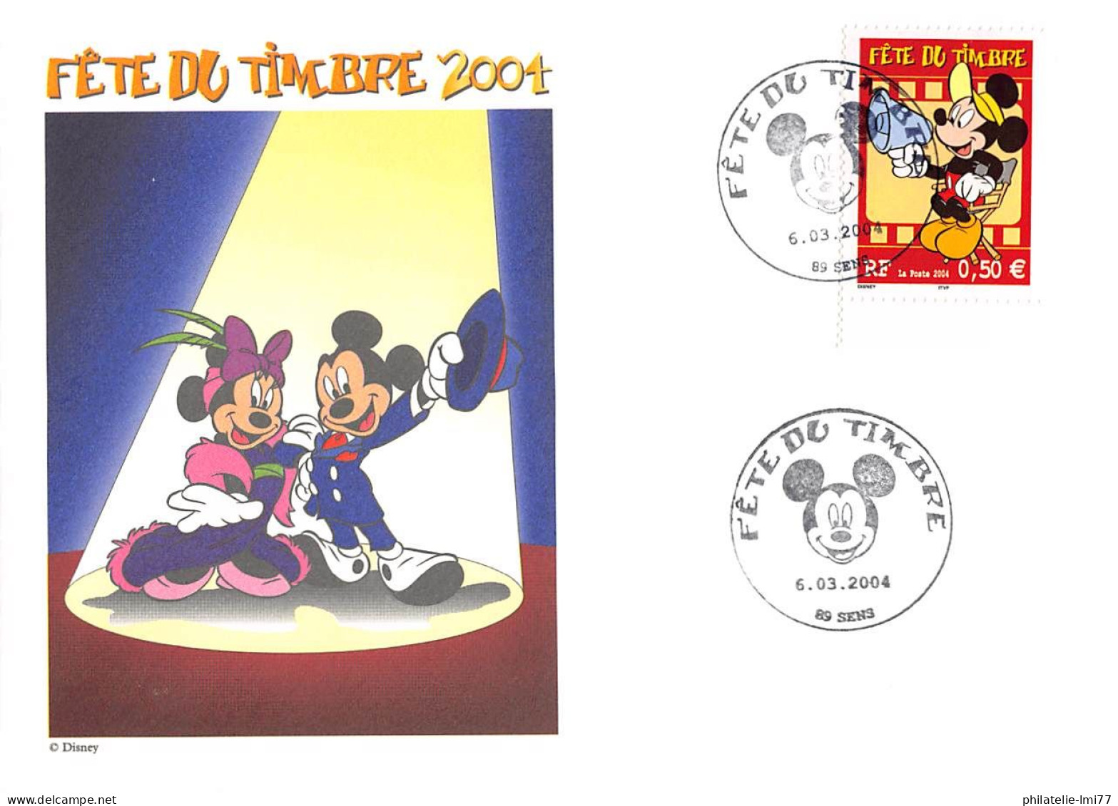 FDC FFAP - Fête Du Timbre. Mickey - 6/3/2004 Sens - 2000-2009