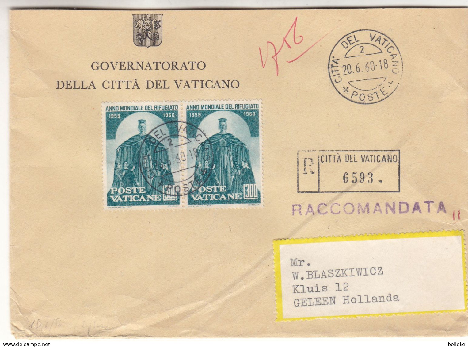 Vatican - Lettre Recom De 1960 - Oblit Citta Del Vaticano - - Cartas & Documentos