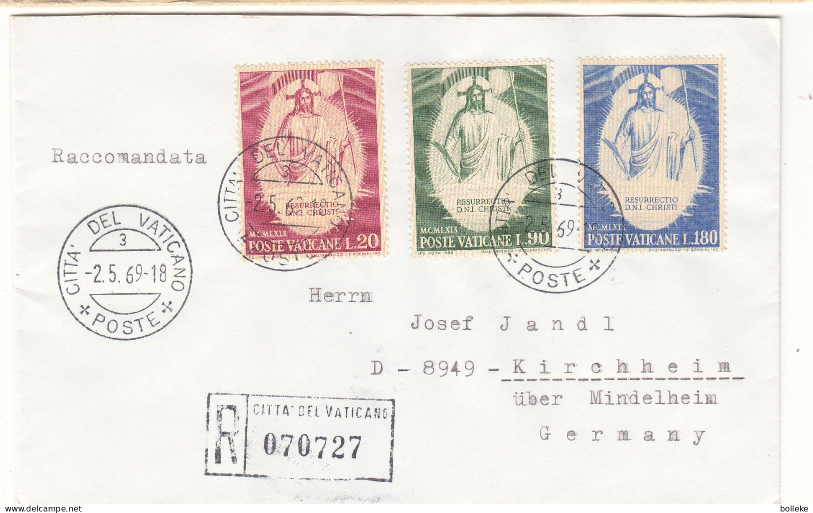 Vatican - Lettre Recom De 1969 - Oblit Citta Del Vaticano - Paques - - Briefe U. Dokumente