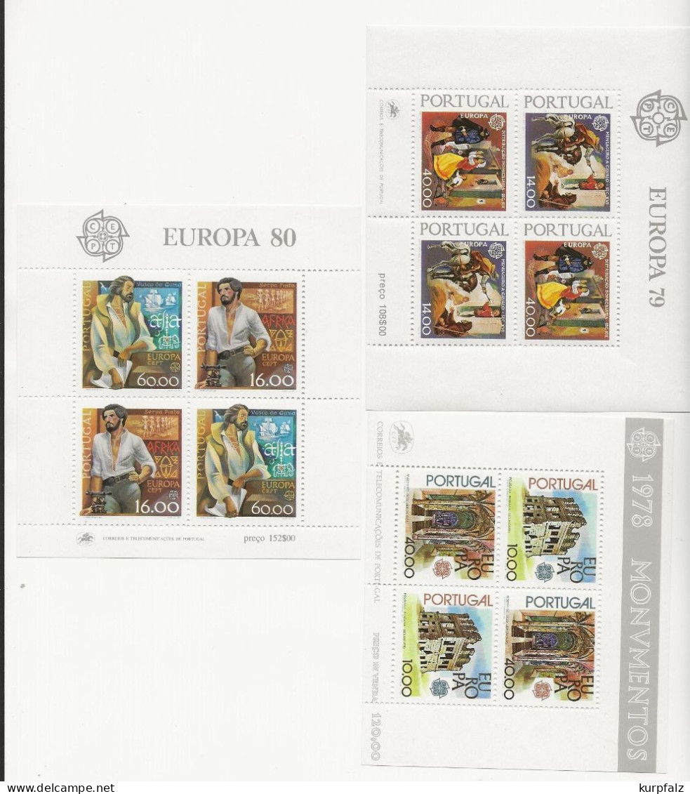 Portugal - Briefmarken-Konvolut auf alten Blättern, dabei auch Europa-Marken