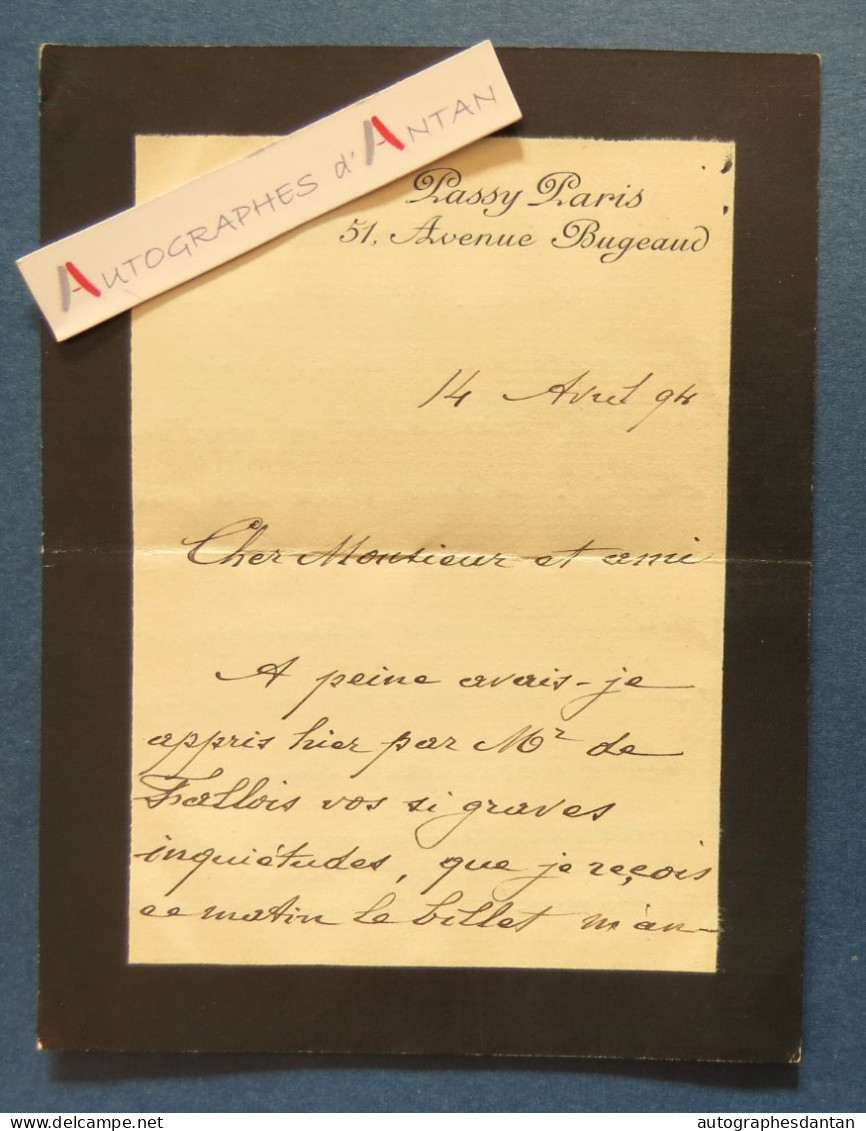 ● L.A.S 1894 Louis CALLA (député De La Seine) - Passy - Paris / La Guierche - Lettre à Eugène GODEFROY - Avenue Bugeaud - Politisch Und Militärisch