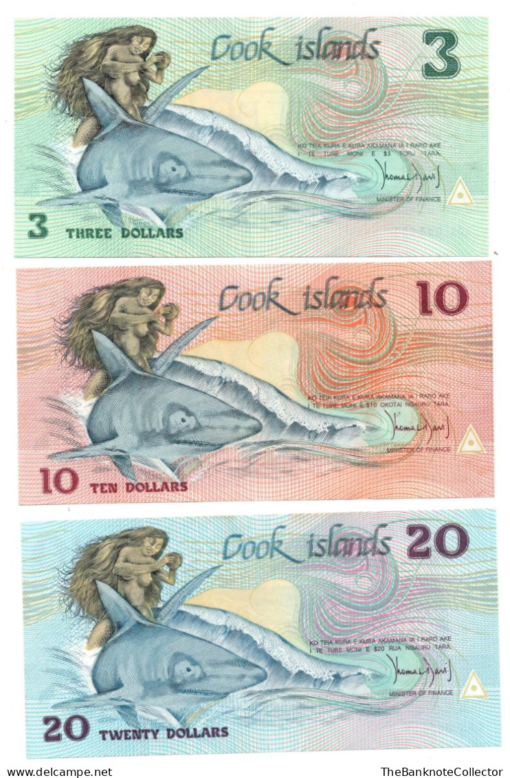 Cook Islands 3 -10-20 Dollars ND 1987 Set UNC *Scarce* - Cook