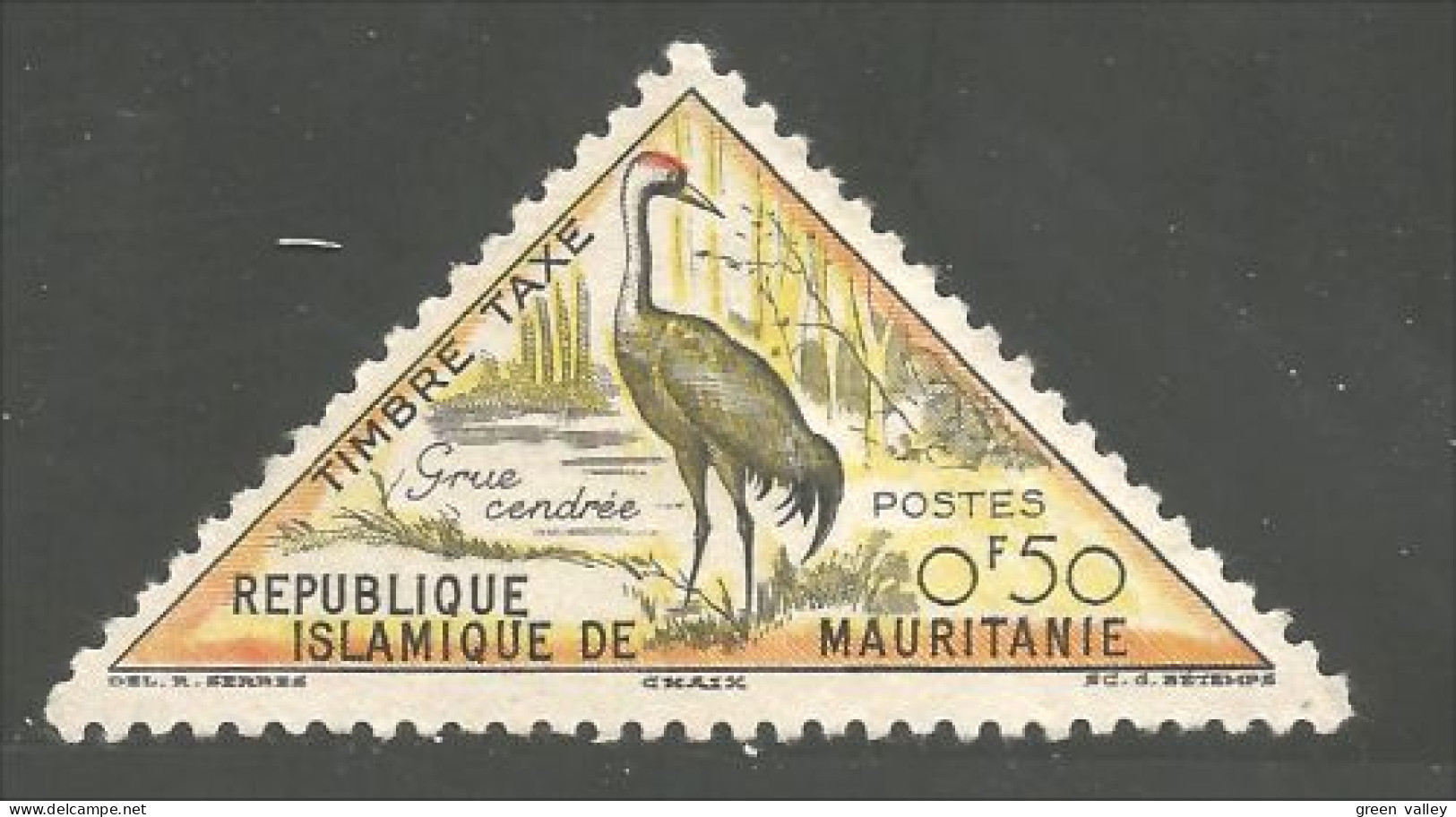 594 Mauritanie Grue Cendrée Crane Egret Gru No Gum (MAU-27) - Kraanvogels En Kraanvogelachtigen