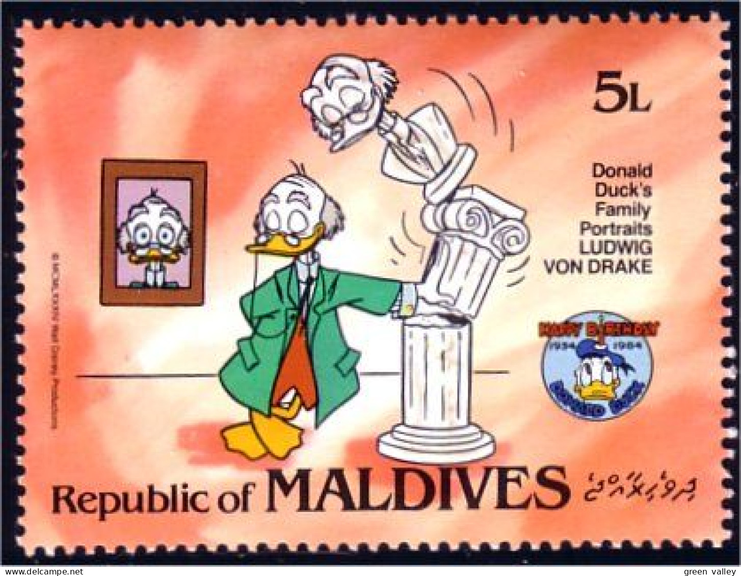 612 Disney Iles Maldives Ludwig Drake Sculpture Statue MNH ** Neuf SC (MLD-85b) - Disney