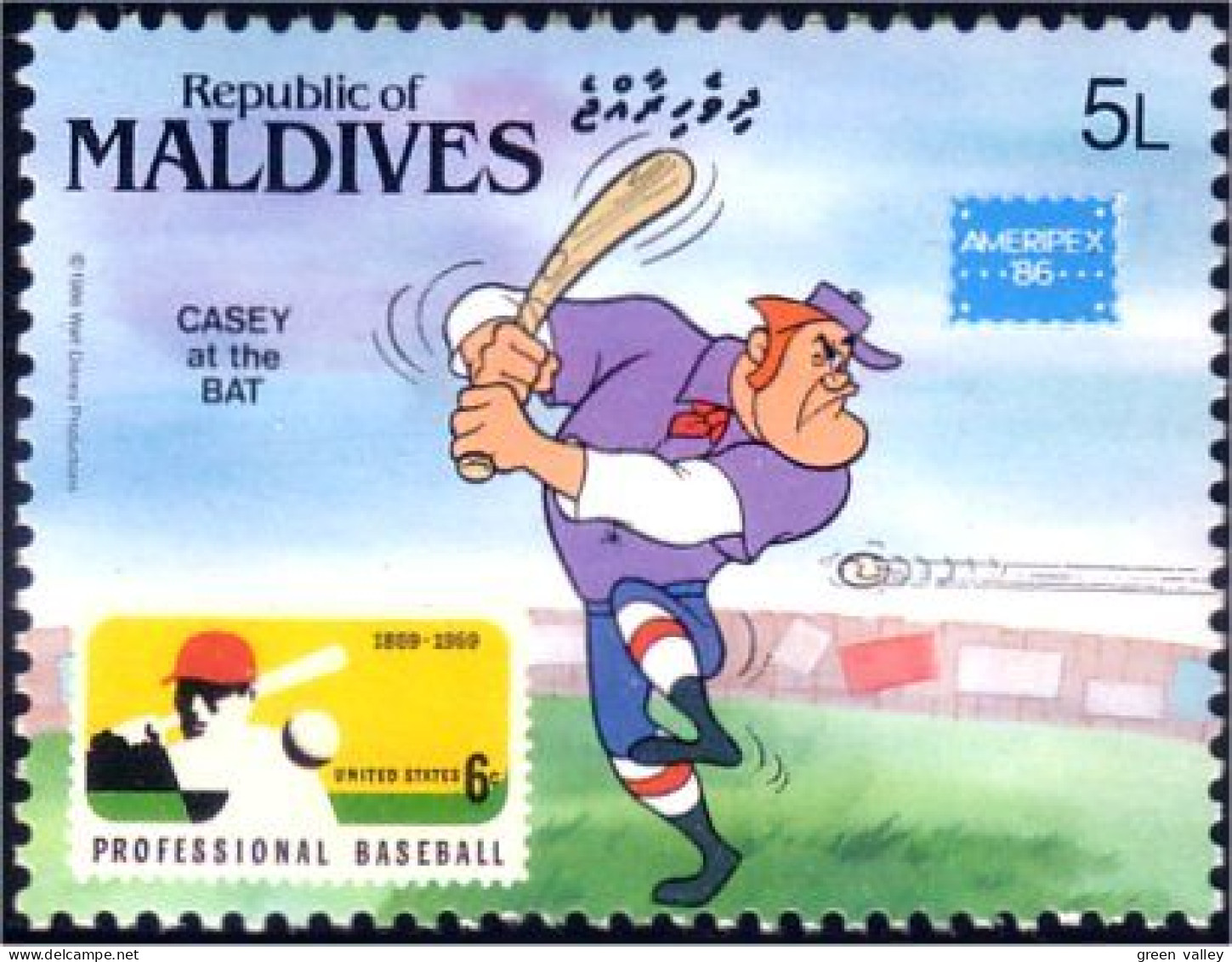 612 Iles Maldives Disney Ameripex 86 Base-ball Baseball MNH ** Neuf SC (MLD-68a) - Malediven (1965-...)