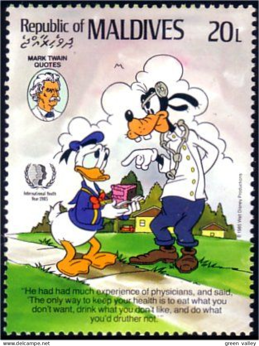 612 Disney Iles Maldives Donald Goofy Dingo Doctor Docteur Health Sante MNH ** Neuf SC (MLD-65a) - Disney