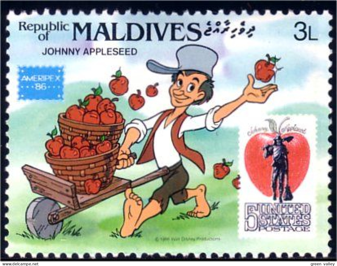 612 Disney Iles Maldives Johnny Appleseed Apple Pomme MNH ** Neuf SC (MLD-66a) - Disney