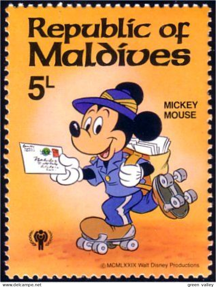 612 Disney Iles Maldives Facteur Postman Mailman Patin Roulettes Skates Mickey MNH ** Neuf SC (MLD-56b) - Disney