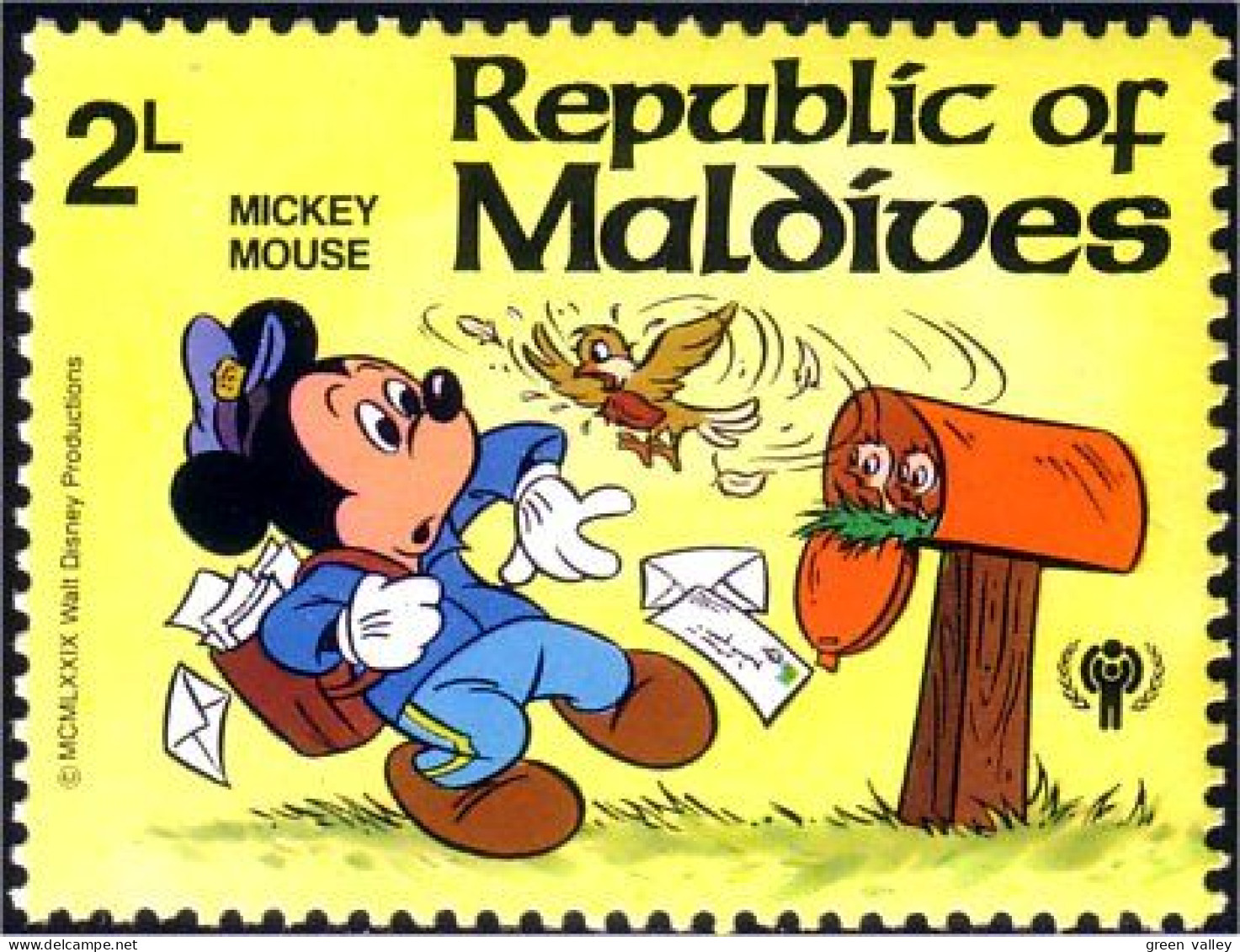 612 Disney Iles Maldives Facteur Postman Mailman Mickey Nest Nid MNH ** Neuf SC (MLD-53a) - Disney