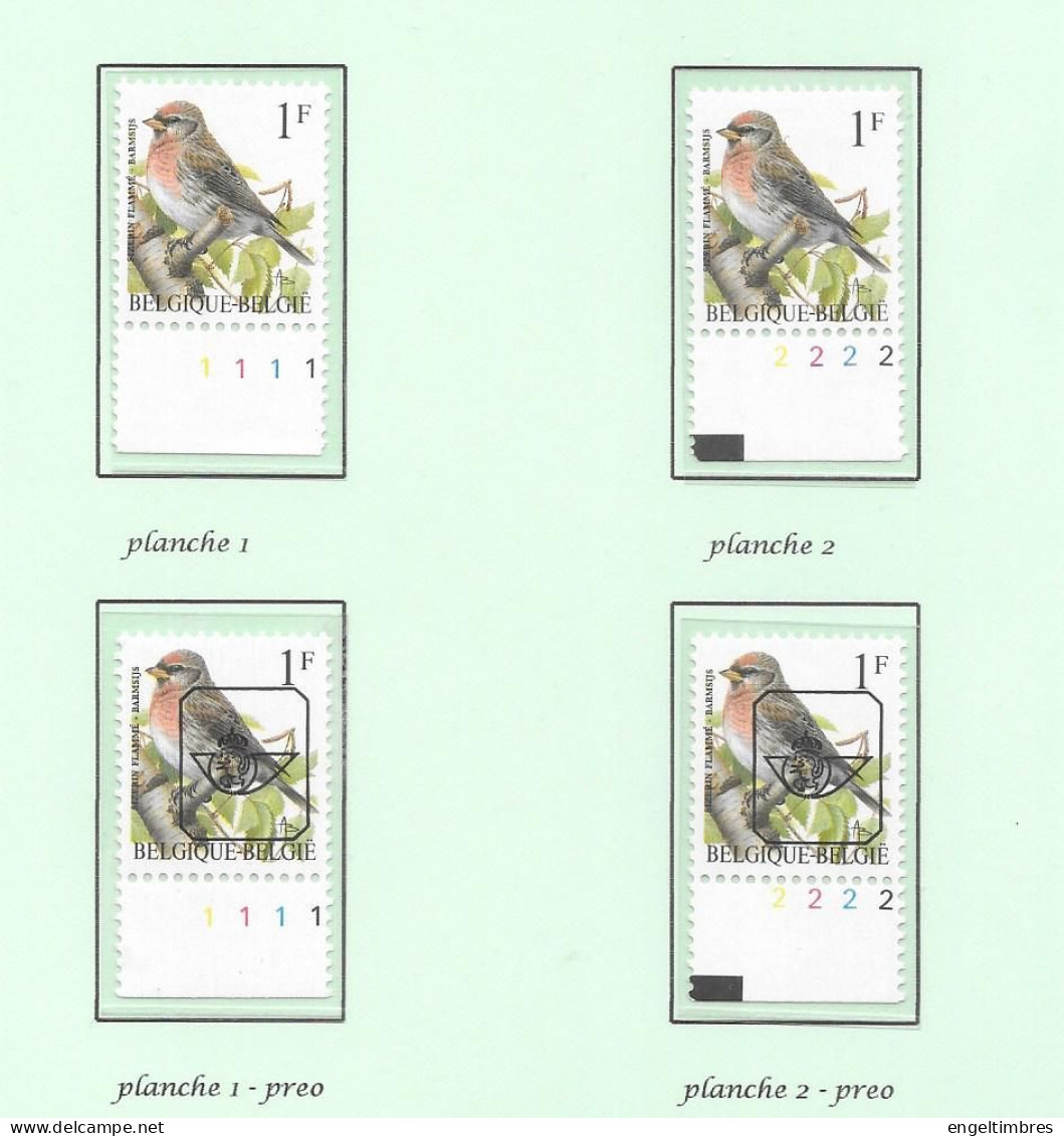 Belgium1992 BUZIN Birds -  Sizerin Flammé/Barmsijs 1 Bfr Plaatnrs 1 - 2 Mint -  Plain Stamps +  Preos (scans) - 2011-..