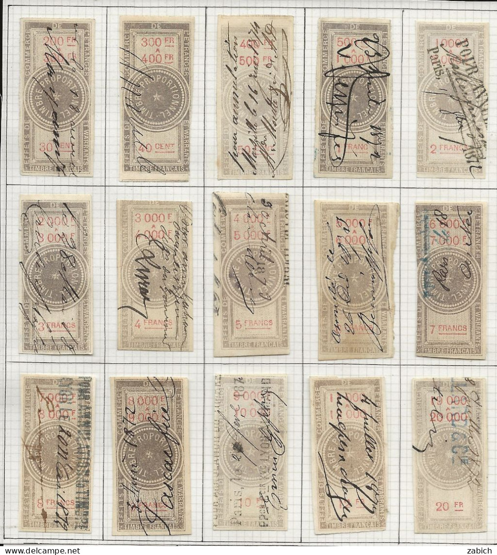 FISCAUX   EFFET 15 TIMBRES   TYPE ETOILE DE BARRE 1864 Entre N°78 ET N°100 Cote + De 250€ - Sonstige & Ohne Zuordnung