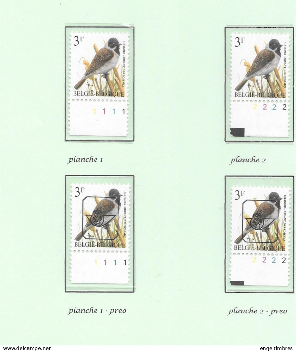 Belgium1991 BUZIN Birds -  Brouant Des Roseaux/Rietgors  3 Bfsr Plaatnrs 1 - 2 Mint -  Plain Stamps +  Preos (scans) - 2011-..