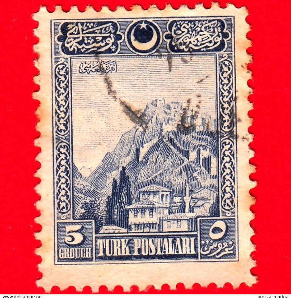 TURCHIA - Usato - 1926 - Francobolli Stampa Di Londra - Fortezza Di Ankara (lettere Arabe) - 5 - Oblitérés