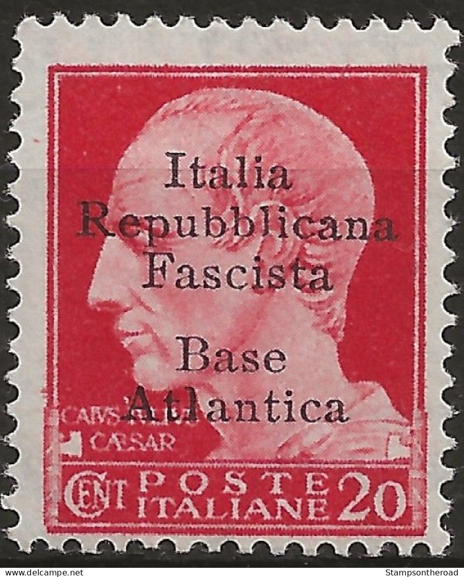 RSIBA8N - 1943 RSI/Base Atlantica, Sass. Nr. 8, Francobollo Nuovo Senza Linguella **/ - Ortsausgaben/Autonome A.