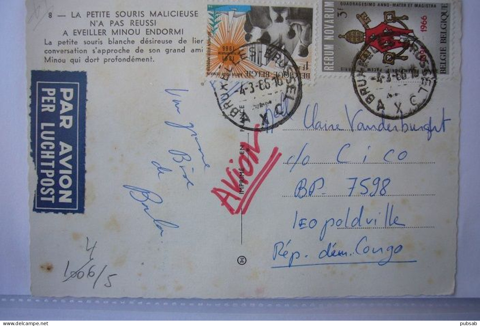 Avion / Airplane /  Air Mail - SABENA /  Flight From Brussels To Léopoldville / 1966 / Chat - Kat - Sonstige & Ohne Zuordnung