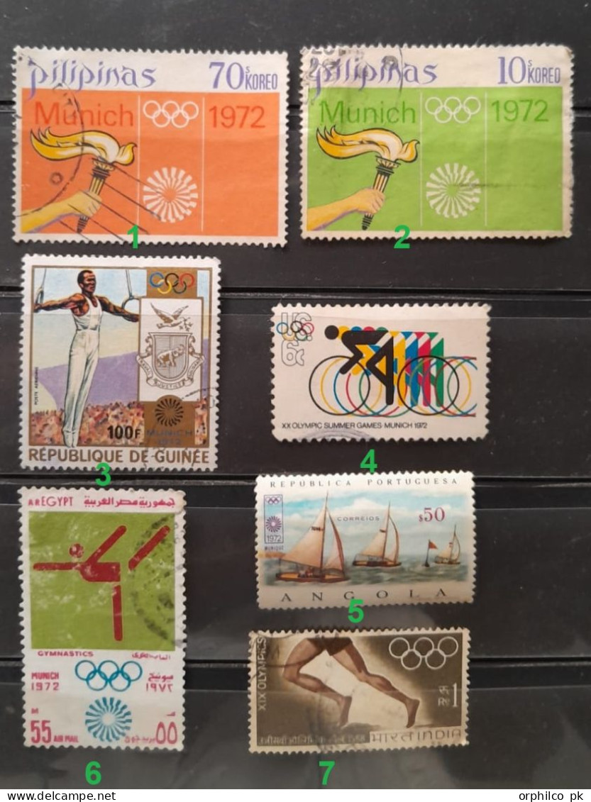 Munich Germnay Olympic 1972 USED Philippines Guinee Angola India Egypt Athletic Gymnastic Ring Cycling Sailing Yachting - Estate 1968: Messico