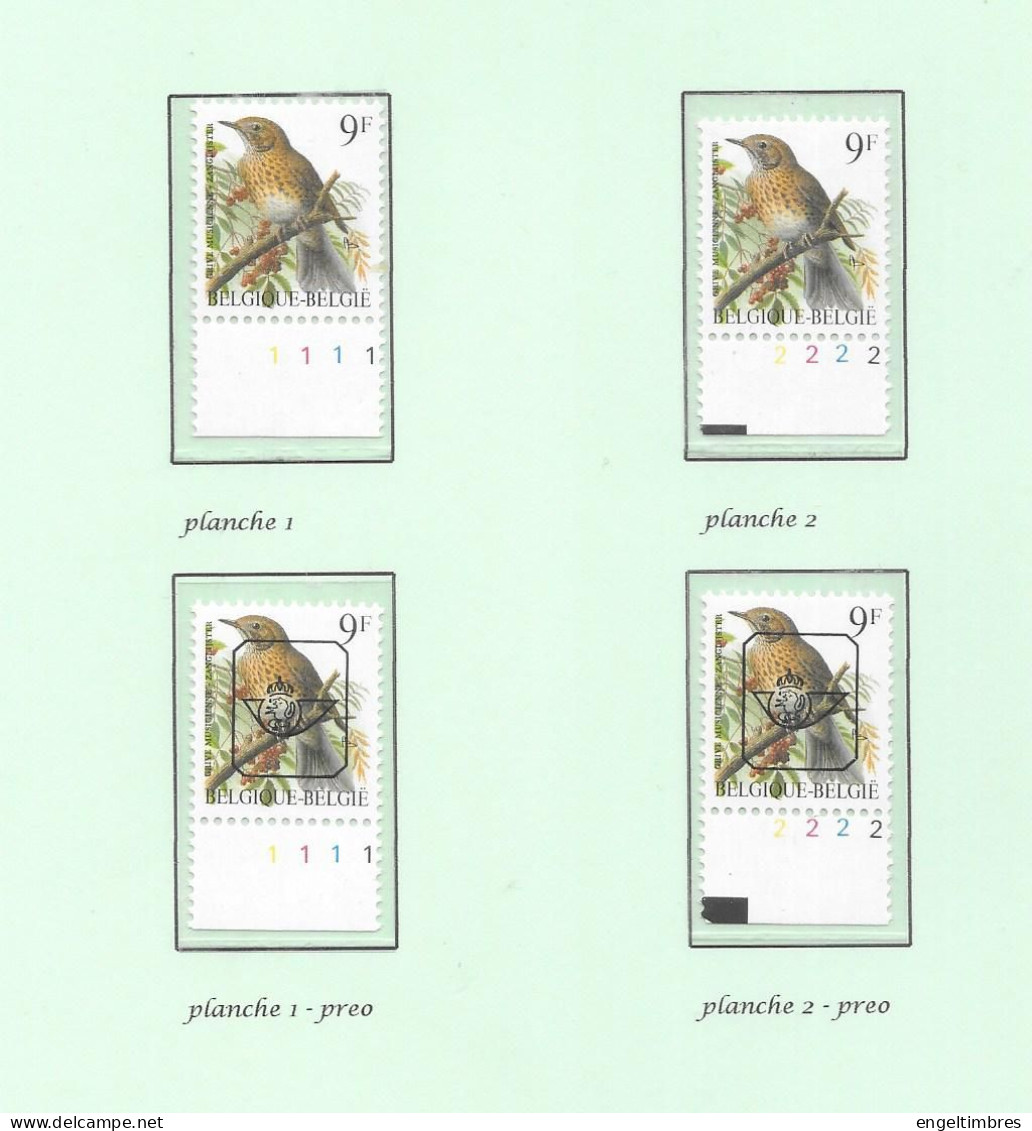Belgium1991 BUZIN Birds -  Zang Lijster/Grive Musicienne  9 Bfsr Plaatnrs 1 - 2 Mint -  Plain Stamps +  Preos (scans) - 2011-..