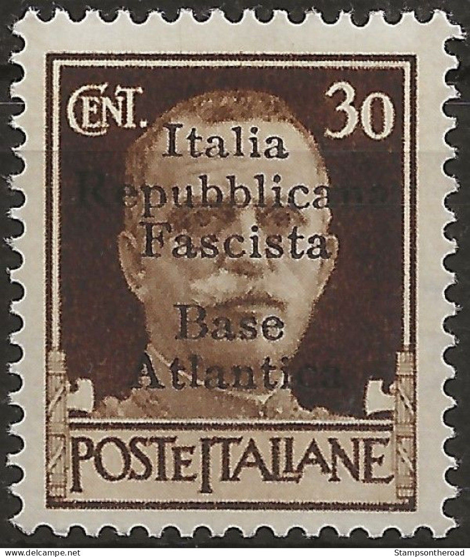 RSIBA10N - 1943 RSI/Base Atlantica, Sass. Nr. 10, Francobollo Nuovo Senza Linguella **/ - Ortsausgaben/Autonome A.