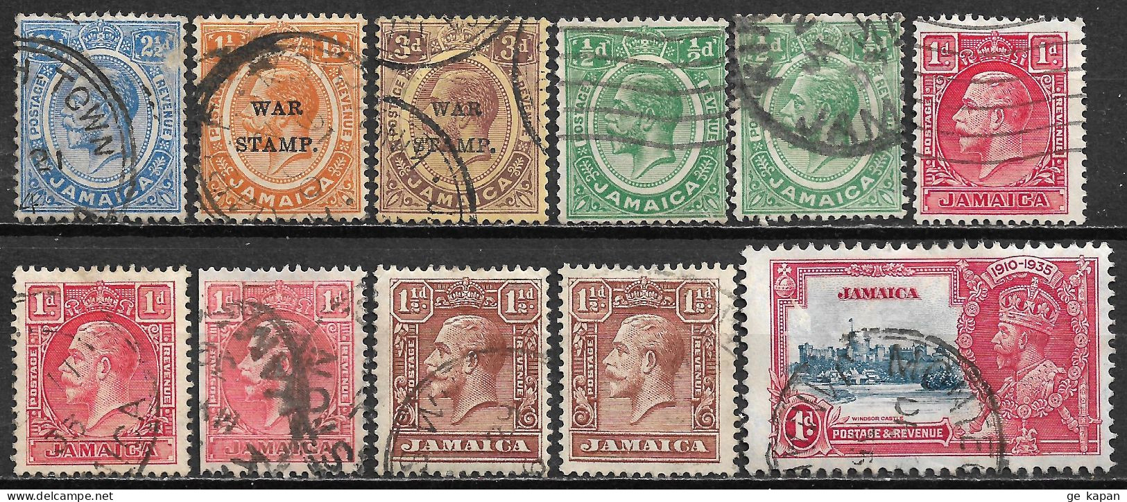 1913-1935 JAMAICA SET OF 11 USED STAMPS (Michel # 61,71I,72Ix,104,105,106,111) - Jamaica (...-1961)