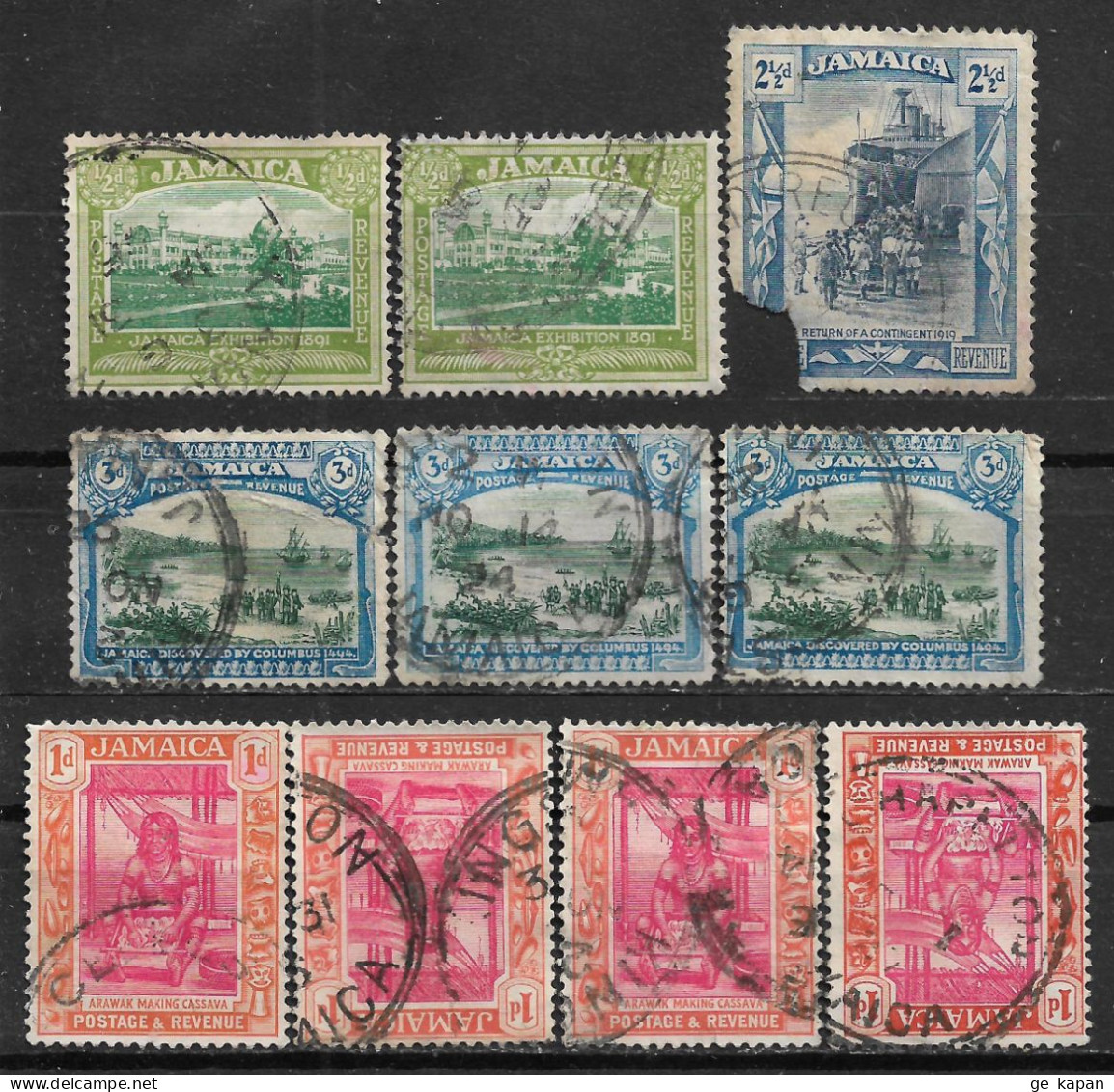 1921-1922 JAMAICA SET OF 10 USED STAMPS (Michel # 88,91,92,99) - Jamaica (...-1961)