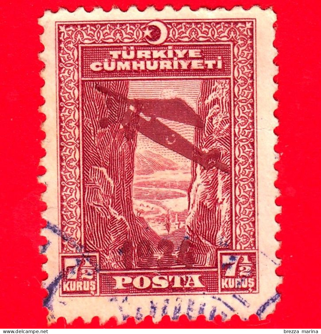 TURCHIA - Usato - 1934 - Inaugurazione Della Linea Di Posta Aerea Ankara-Istanbul - Servizi Postali - Sovrastampati - 7 - Used Stamps