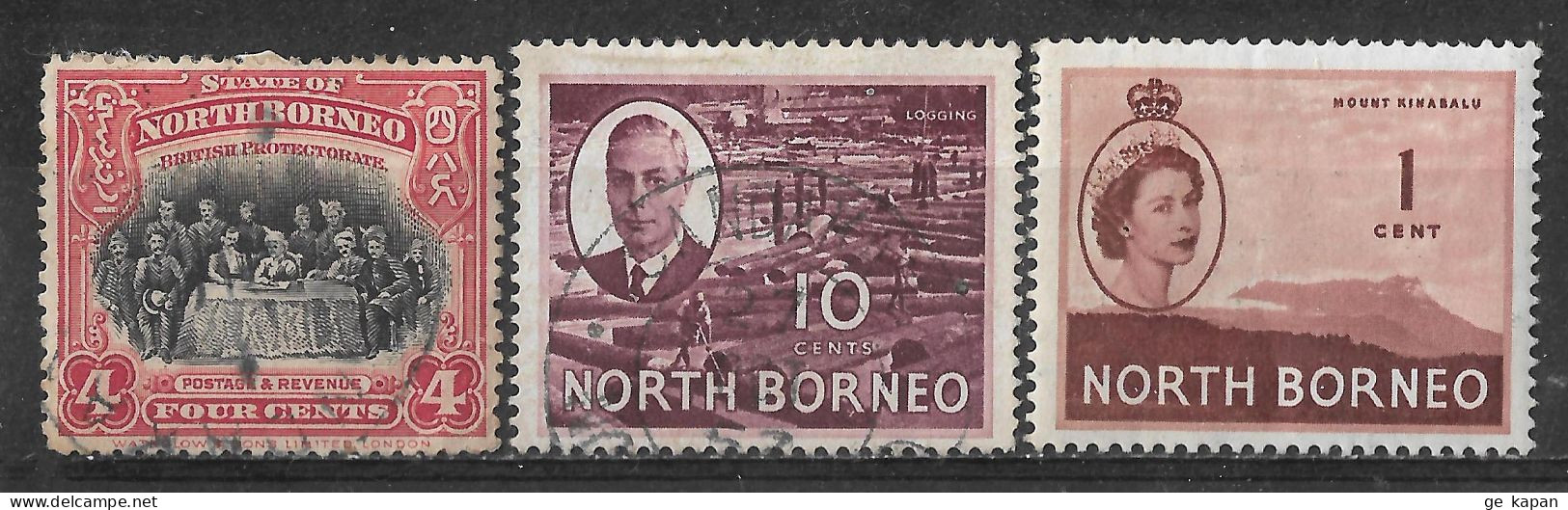 1909-1961 NORTH BORNEO 3 USED STAMPS (Michel # 130,283,313) - Bornéo Du Nord (...-1963)