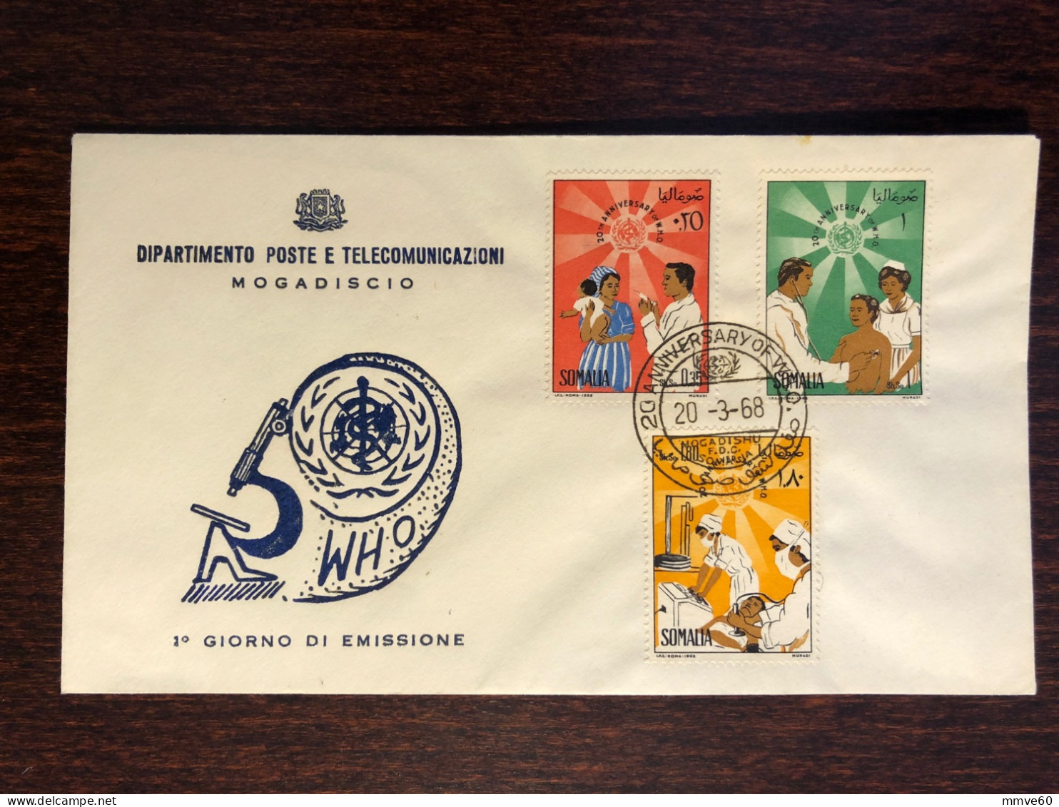 SOMALIA  FDC COVER 1968 YEAR WHO OMS HEALTH MEDICINE STAMPS - Somalie (1960-...)