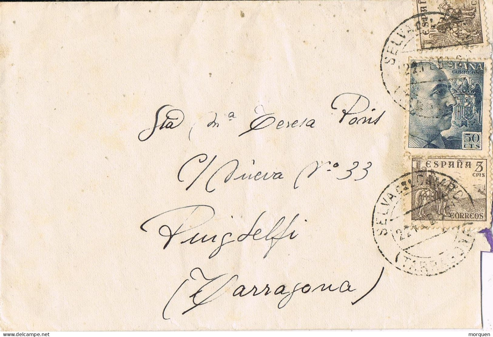 54407. Carta SELVA De CAMPO (Tarragona) 1952 A Puigdelfi - Briefe U. Dokumente