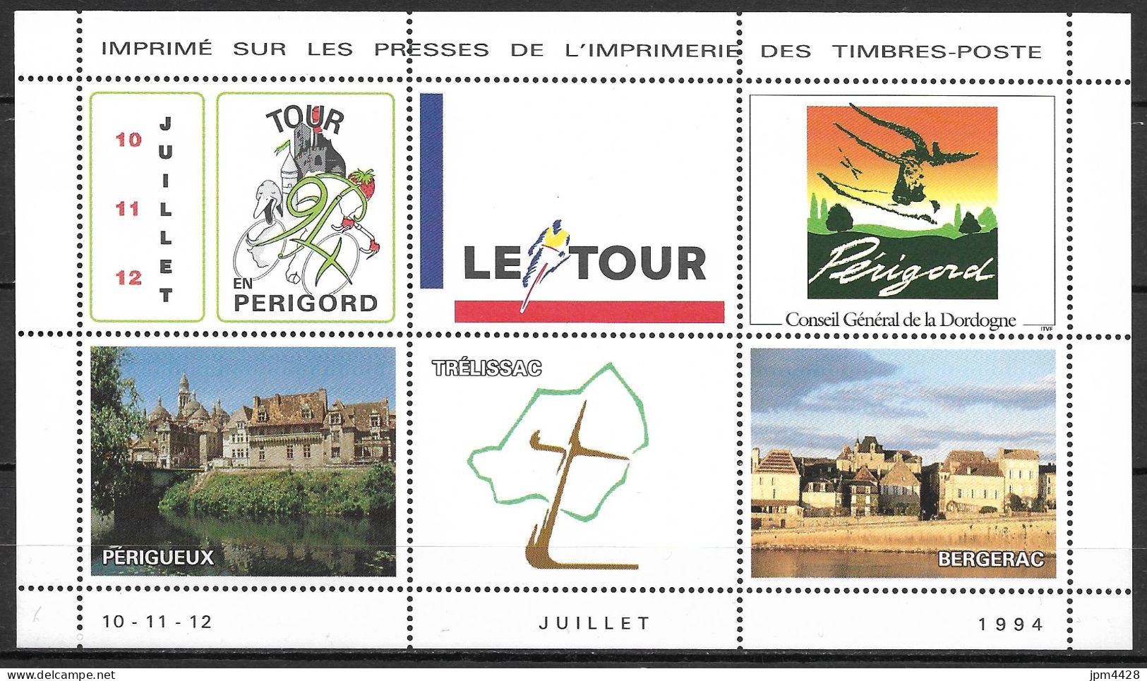 France Vignette Bloc De 6 Vignettes Tour De France En Périgord 10, 11 Et 12 Juillet 1994 - Périgueux - Bergerac (sport) - Sport