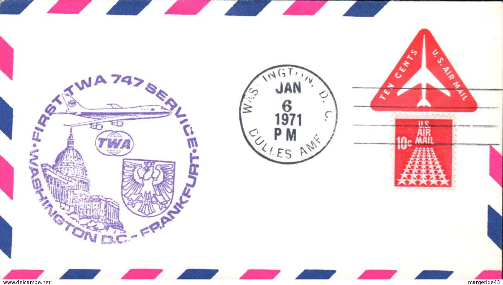 USA ETATS UNIS 1 ER VOL TWA 747 WASHINGTON-FRANKFURT 1971 - Enveloppes évenementielles