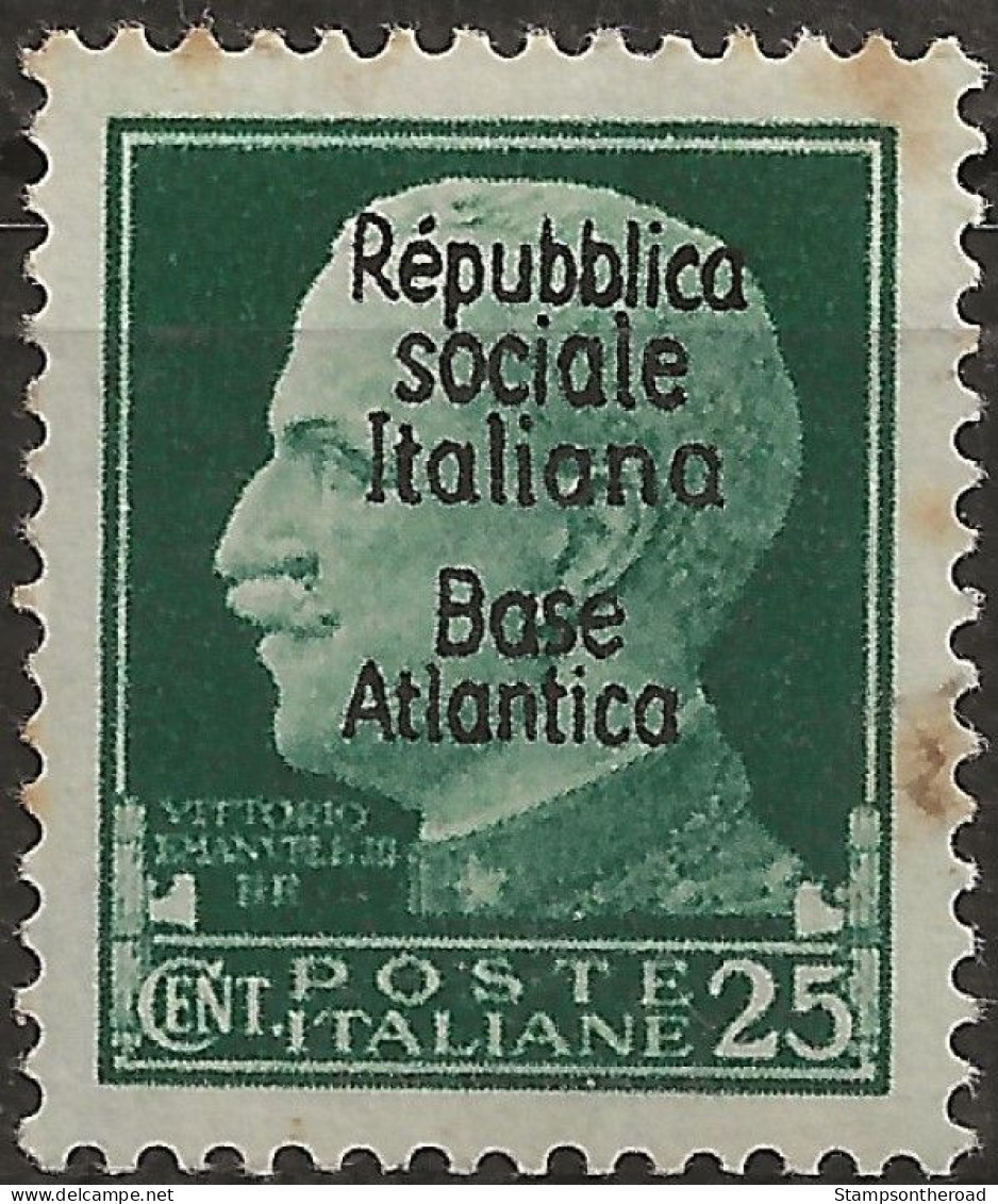 RSIBA27N - 1943 RSI/Base Atlantica, Sass. Nr. 27, Francobollo Nuovo Senza Linguella **/ Segni Di Ossidazione - Local And Autonomous Issues