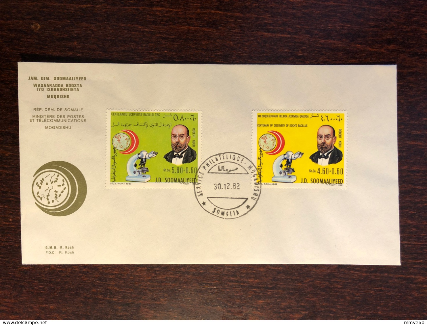 SOMALIA  FDC COVER 1982 YEAR TUBERCULOSIS KOCH HEALTH MEDICINE STAMPS - Somalie (1960-...)