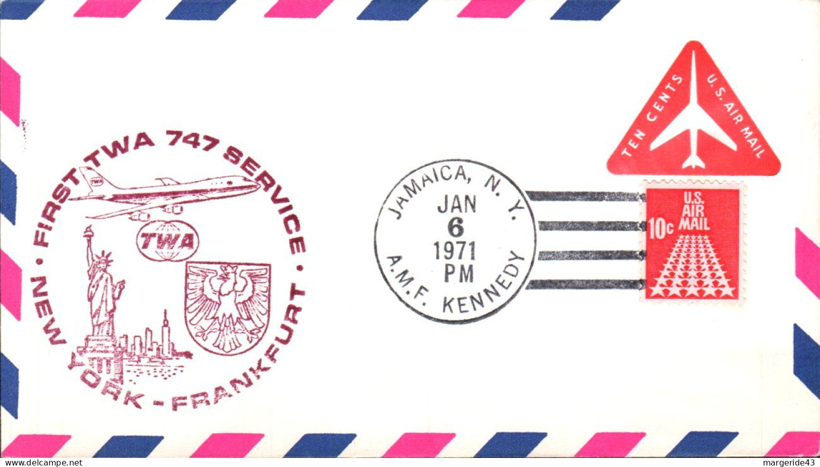 USA ETATS UNIS 1 ER VOL TWA 747 NEW YORK-FRANKFURT 1971 - Event Covers