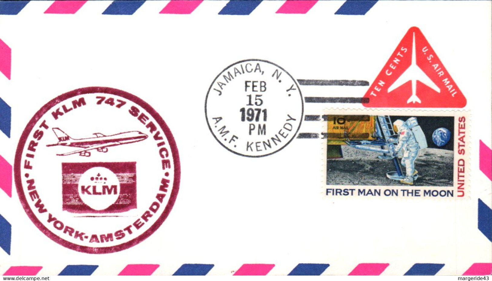 USA ETATS UNIS 1 ER VOL KLM 747 NEW YORK-AMSTERDAM1971 - FDC