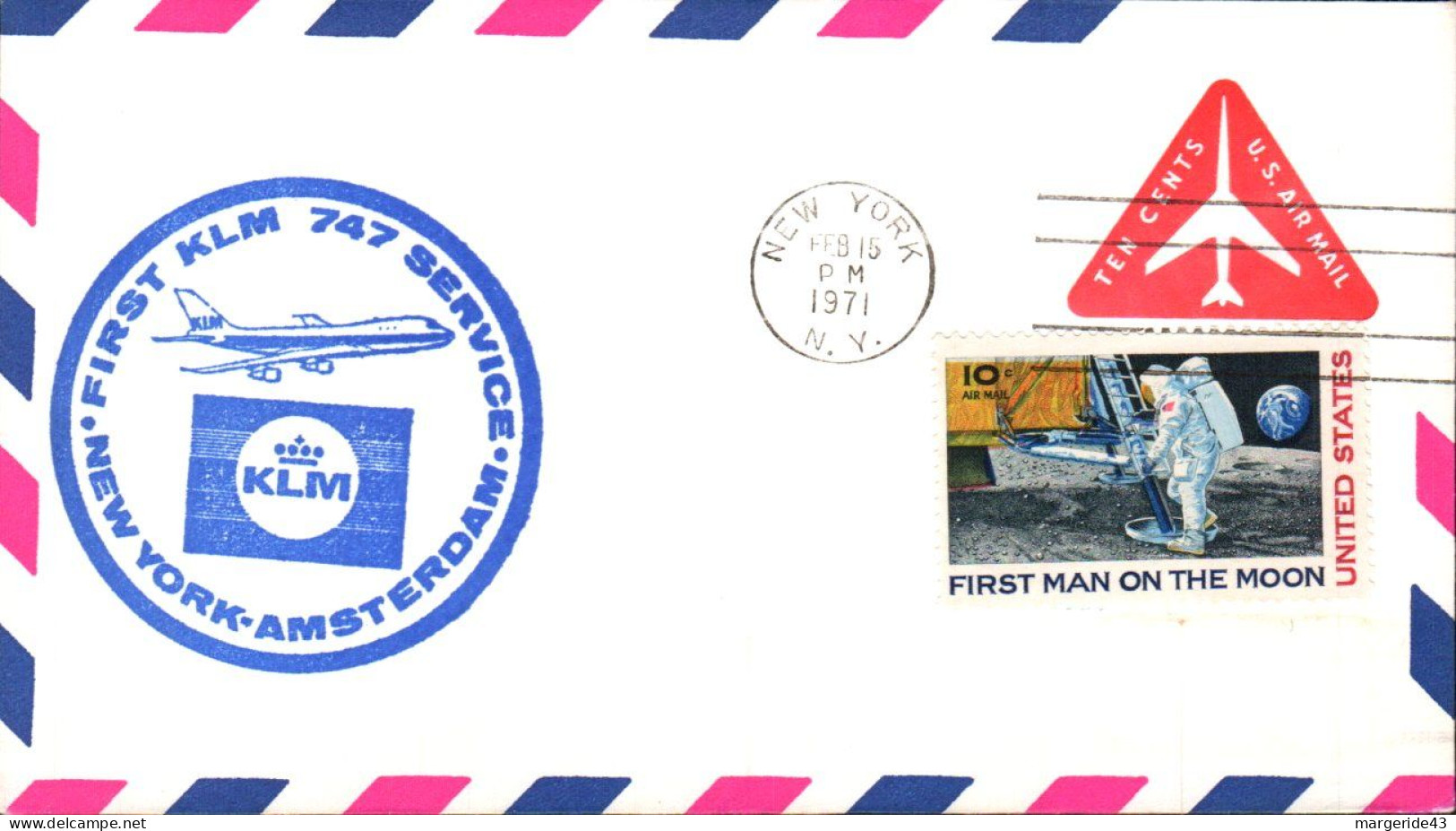 USA ETATS UNIS 1 ER VOL KLM 747 NEW YORK-AMSTERDAM1971 - Enveloppes évenementielles