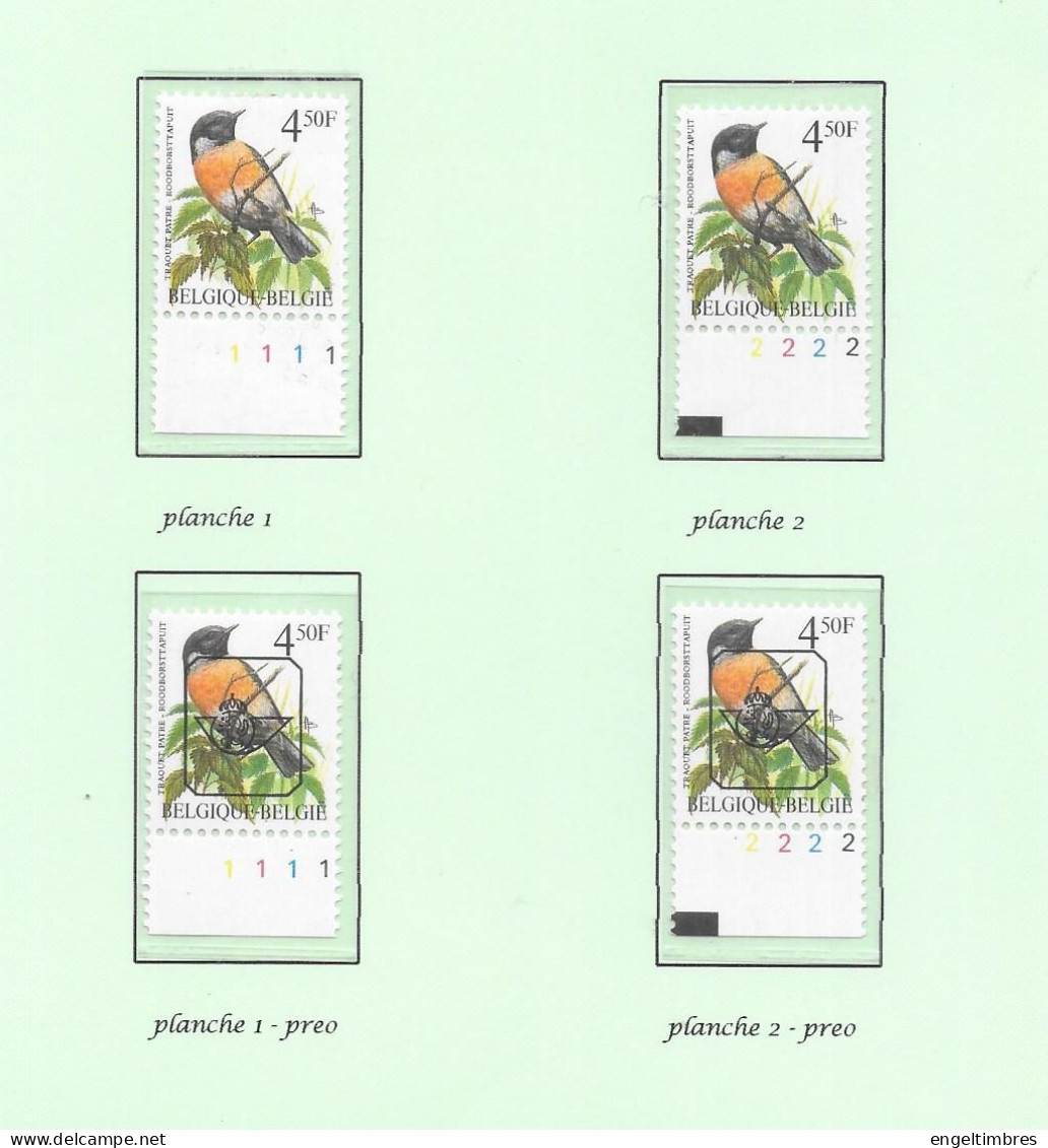 Belgium1990 BUZIN Birds RoodBorstTapuit/Traquet Patre  5,50 Bfrs  Plaatnrs 1 - 2 Mint - Plain Stamps +  Preos (scans) - 2011-..