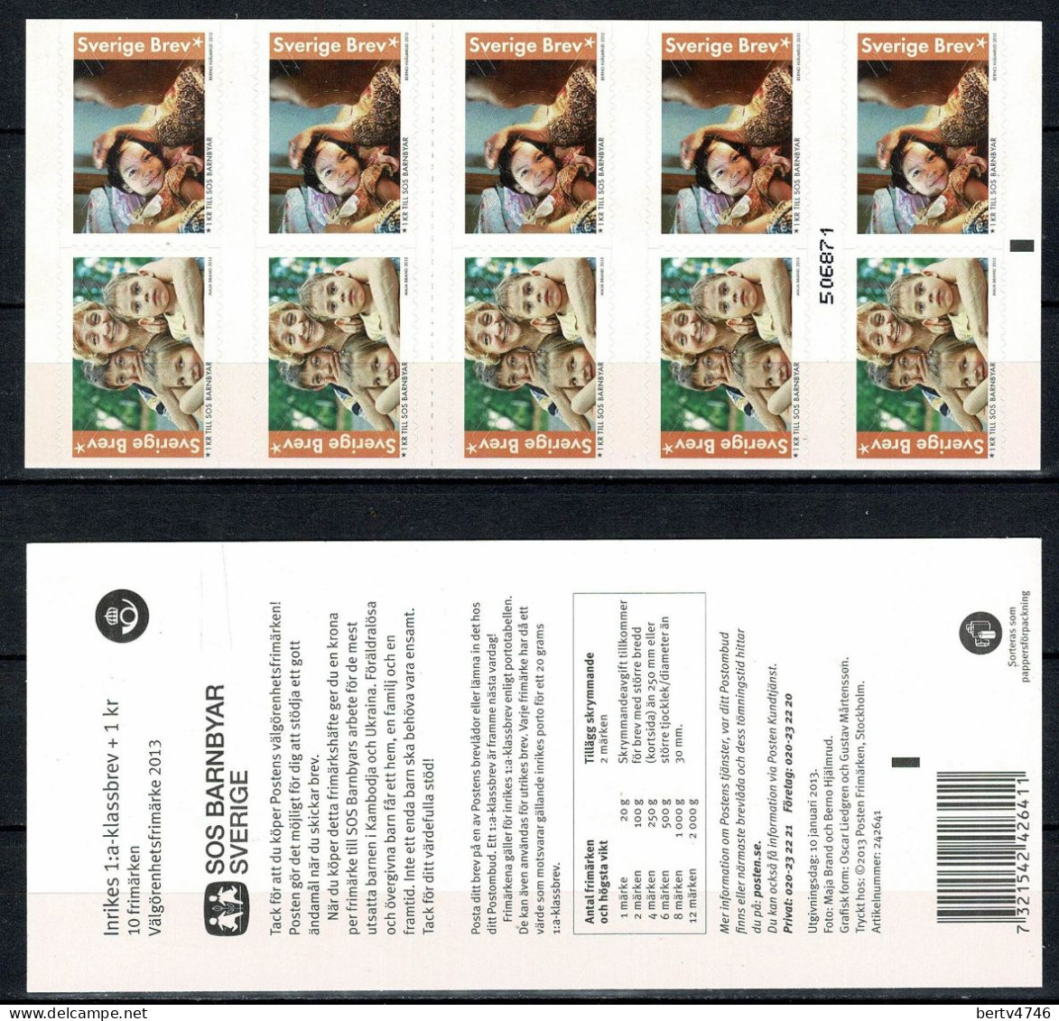 Sverige 2013  Yv  C2892** , Mi 2914/15**, Booklet 612**, Sc B61c - MNH - Charity Stamps - 1981-..