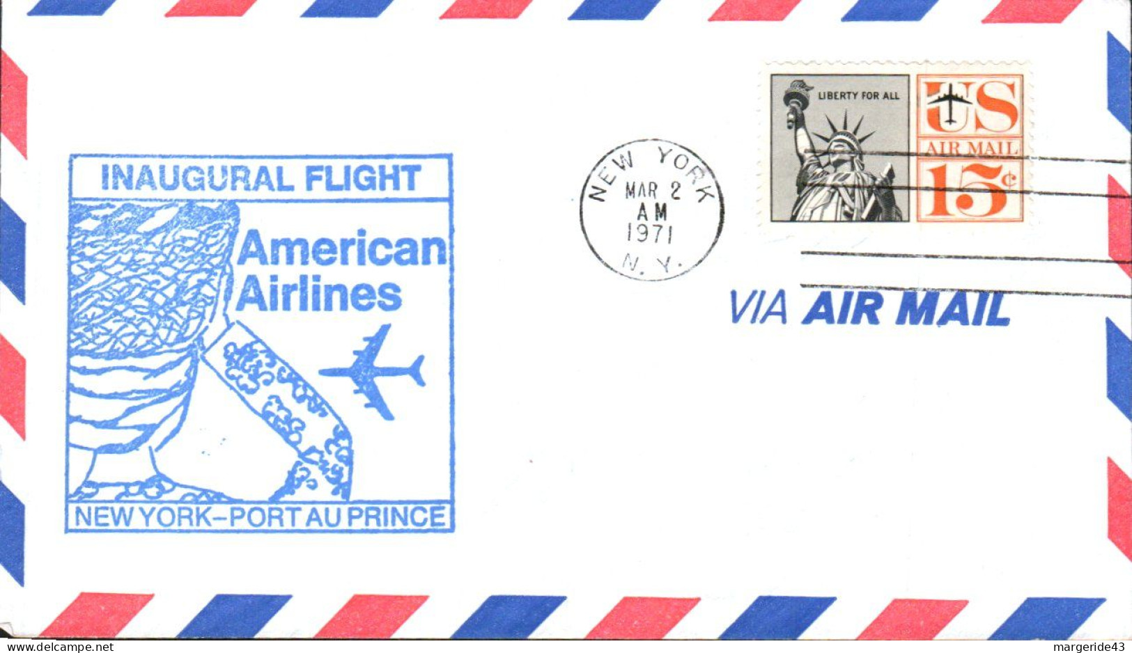 USA ETATS UNIS VOL INAUGURAL AMERICAN AIRLINES 747 NEW YORK-PORT AU PRINCE 1971 - FDC