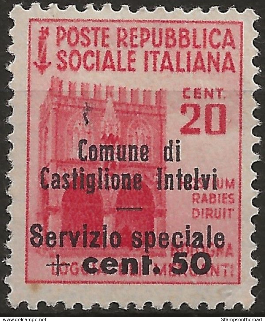 RSICDI3L - 1945 RSI/Castiglione D'Intelvi, Sass. Nr. 3, Francobollo Nuovo Con Traccia Di Linguella **/ - Emisiones Locales/autónomas