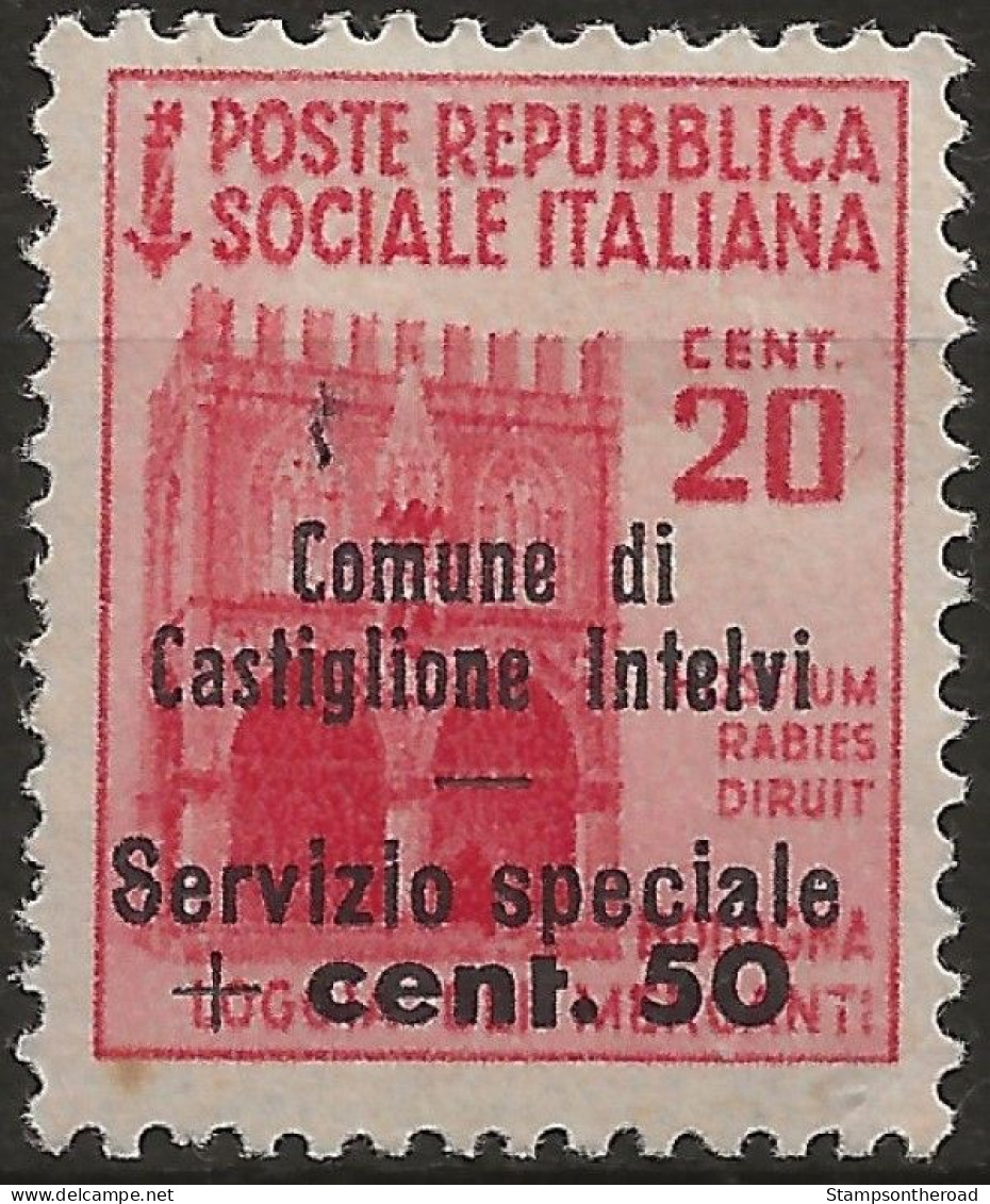 RSICDI3L - 1945 RSI/Castiglione D'Intelvi, Sass. Nr. 3, Francobollo Nuovo Con Traccia Di Linguella **/ - Emissions Locales/autonomes