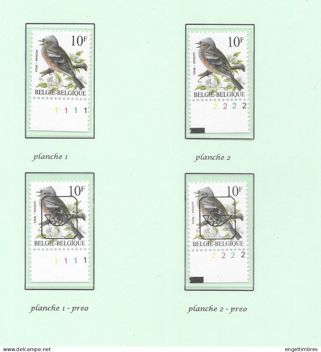 Belgium1990 BUZIN Birds Pinson/Vink  10 Bfrs  Plaatnrs 1 - 2 Mint - Plain Stamps +  Preos (scans) - 2011-..