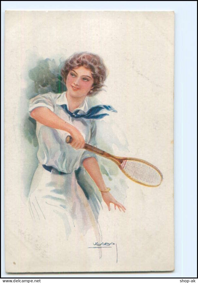 V2139/ Usabal Künstler AK  Frau Spielt Tennis  1918 - Usabal