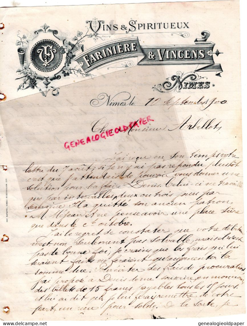 30- NIMES- RARE LETTRE MANUSCRITE 1900- FARINIERE & VINCENS- VINS SPIRITUEUX - Alimentaire