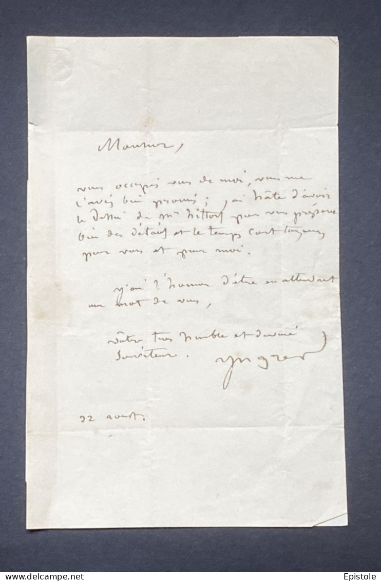 Jean Dominique INGRES – Lettre Autographe Signée – Architecte Hittorff Et Dessin - Schilders & Beeldhouwers