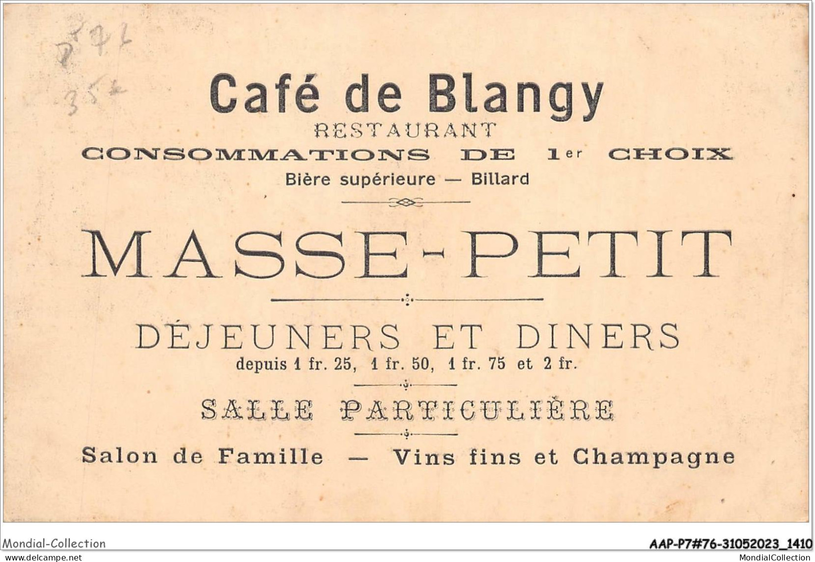 AAPP7-76-0619 - Cafe De BLANGY SUR BRESLE - MASSE-PETIT - Salon De Famille - CARTE PUBLICITAIRE - Blangy-sur-Bresle